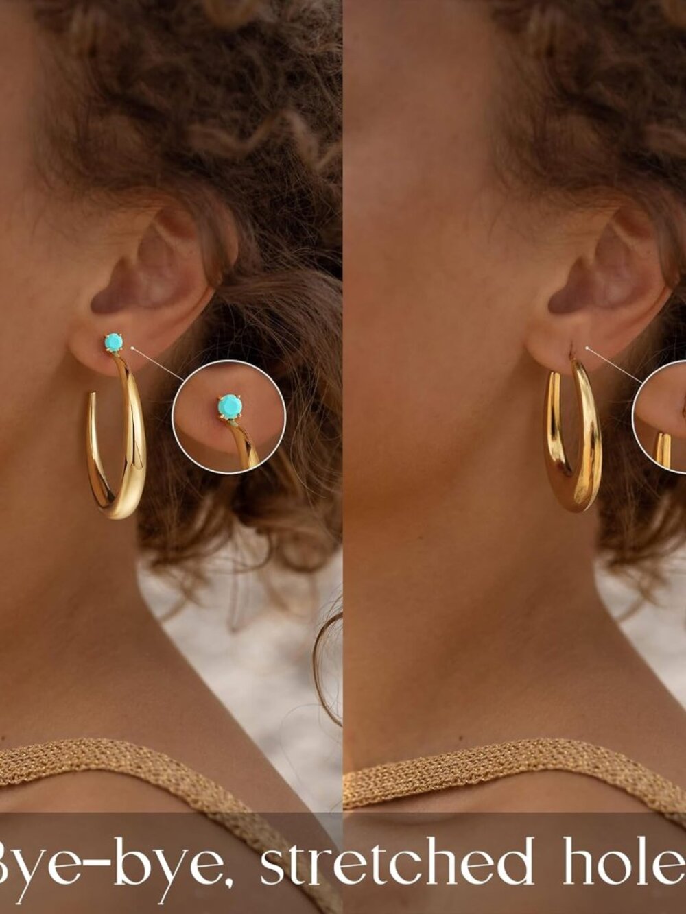 Large Gold Hoop Earrings for Women Trendy 14K Gold Plated Big Open Hoops Stud Ea - Picture 5 of 7